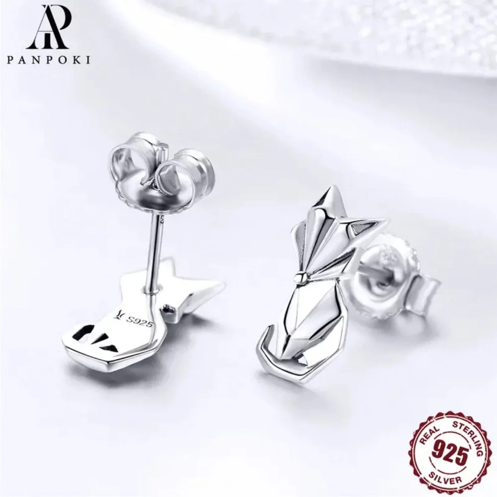 Sterling Silver Abstract Fox Stud Earrings